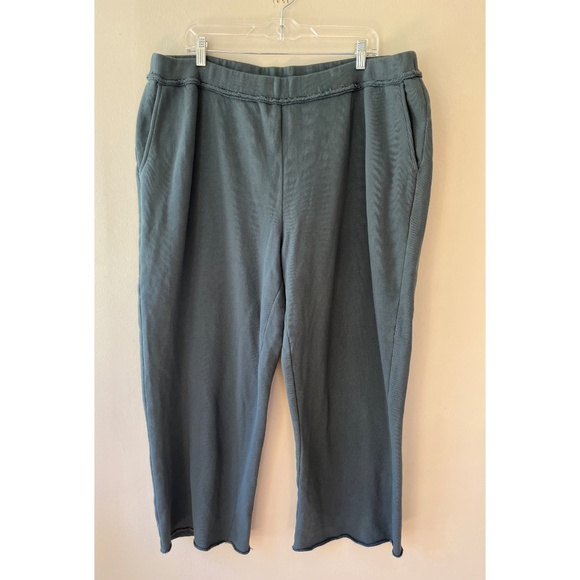 EILEEN FISHER Sz XL Organic Cotton Terry Crop Sweat Pants In Eucalyptus Pull On - Picture 2 of 10
